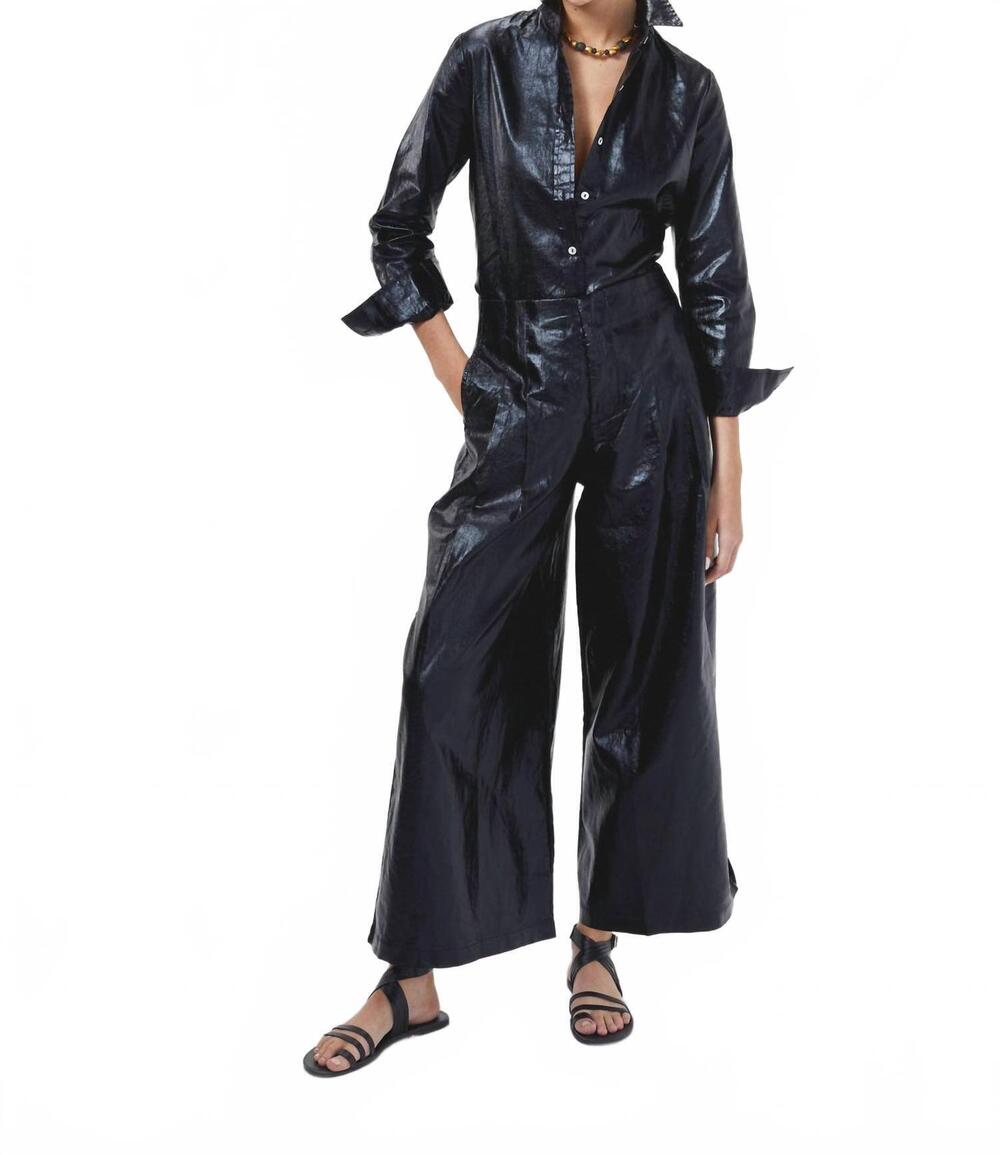 NEW LANHTROPY culotte linen pants in metallic black